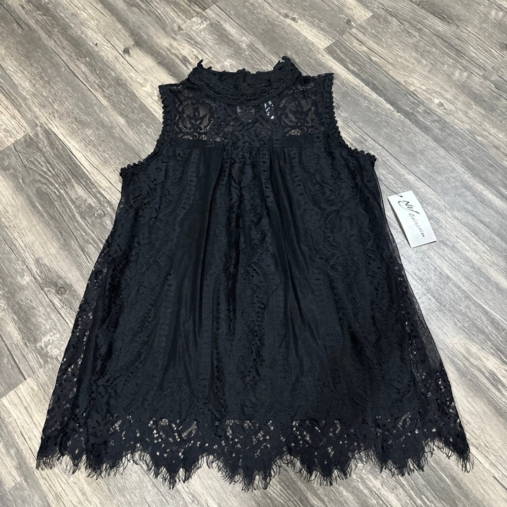 NY Collection Womens Sleeveless Mock Neck Lace Top